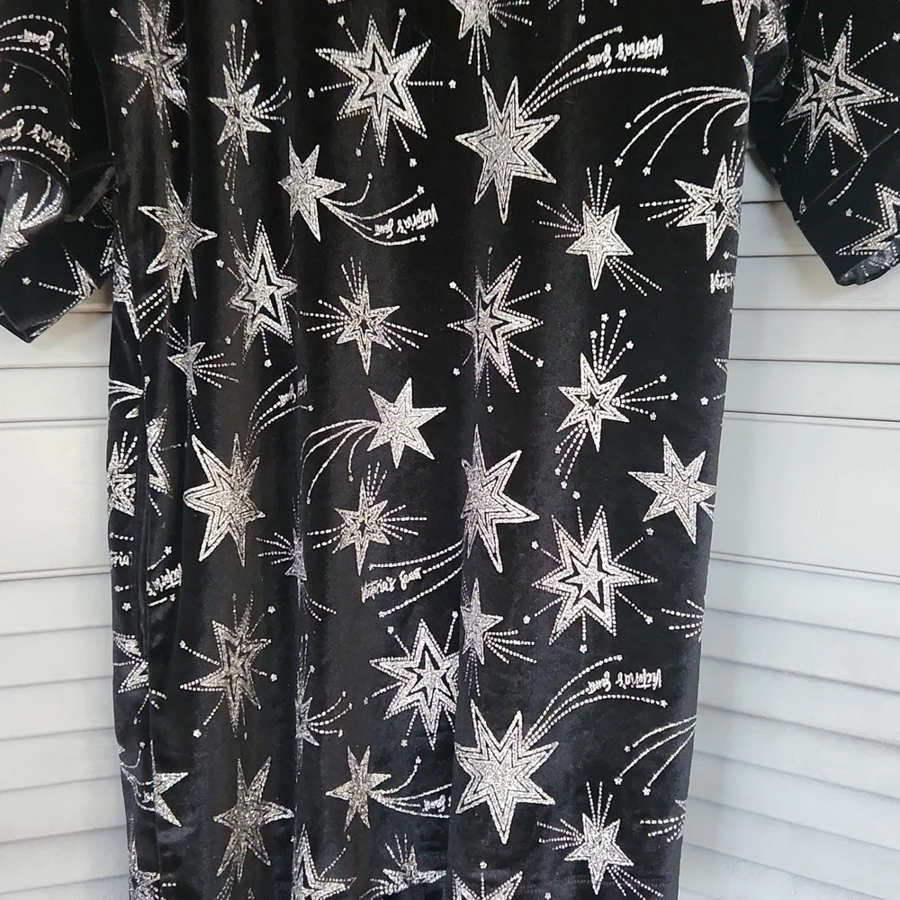 Victoria's Srcret Black Velvet Star Glitter Limited Edition Robe Kimono M/L - Picture 8 of 11